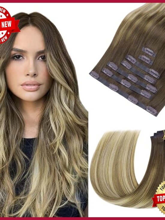 18 Inch Seamless Clip in Human Hair Extensions, 110g Straight Remy Hair main image 6